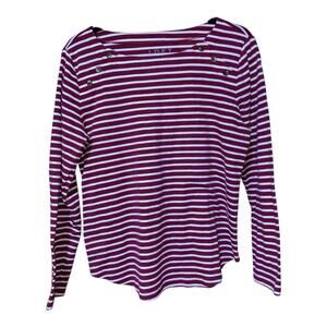 Loft Red Stripe Long Sleeve Tee With Decorative Red Buttons size Large